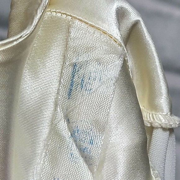 Vintage 70s Sheer Ivory Nylon Robe Ruffle Trim Puff Short Sleeve Tie Collar - Picture 10 of 10
